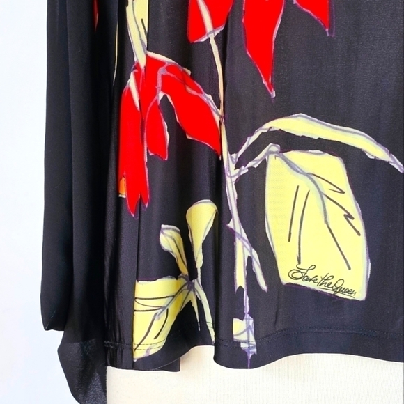 Save The Queen Flowy Viscose Black Floral Sheer Dolman Sleeve top Size Medium - Picture 6 of 16
